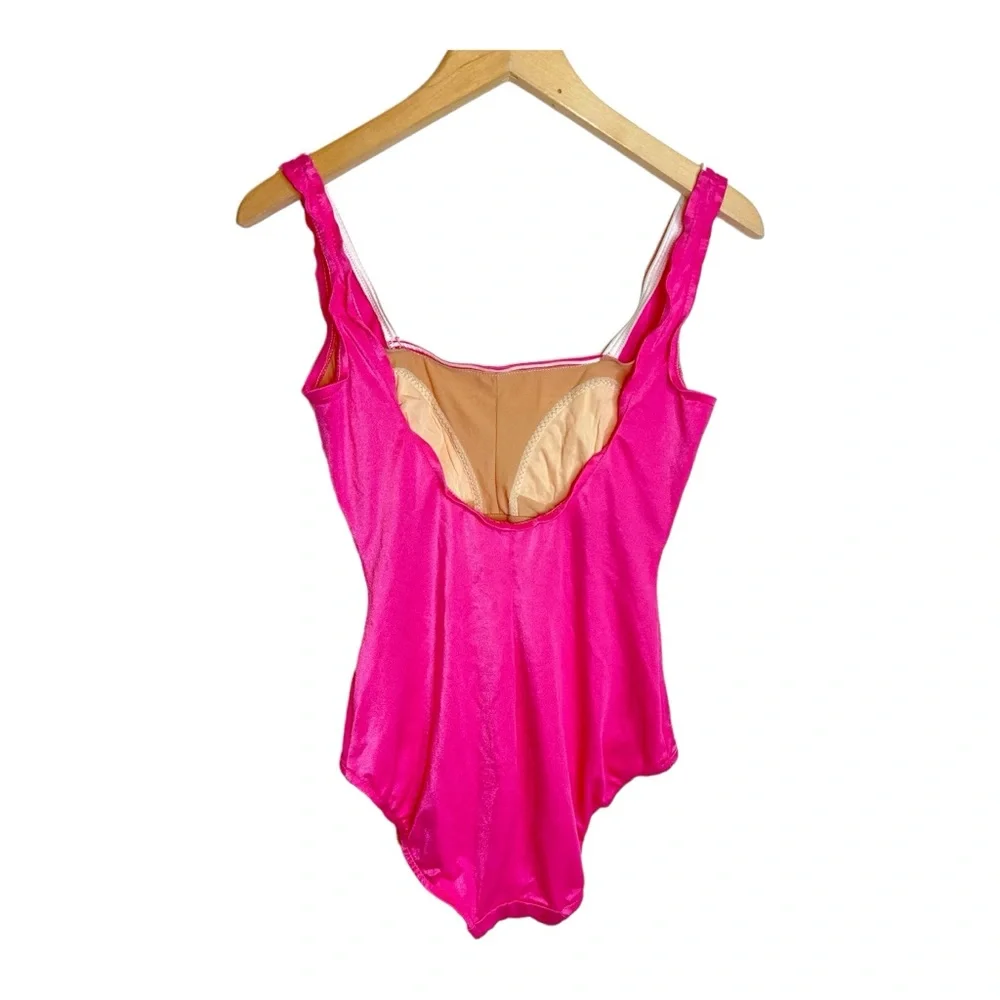 Vintage Retro Barbie Hot Pink Striped One Piece Swimsuit - Picture 2 of 9